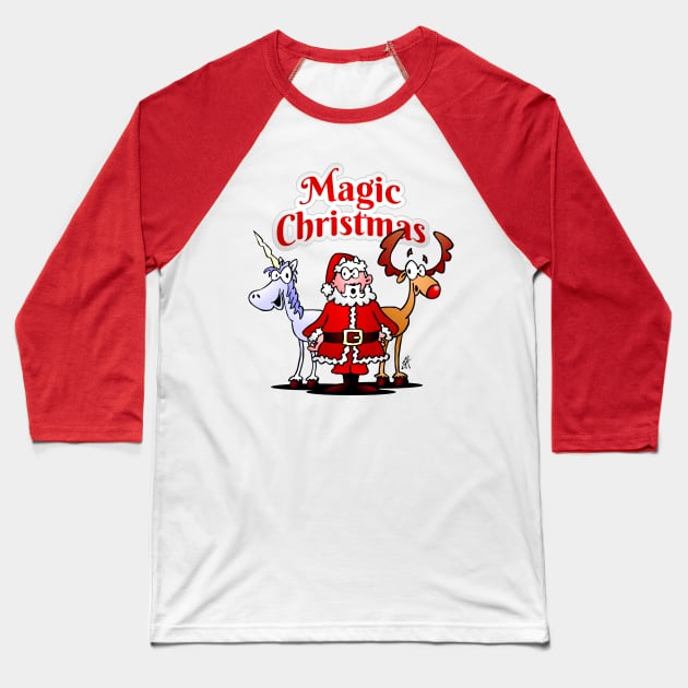 Magic Christmas: Santa, reindeer and a unicorn Baseball T-Shirt by Cardvibes